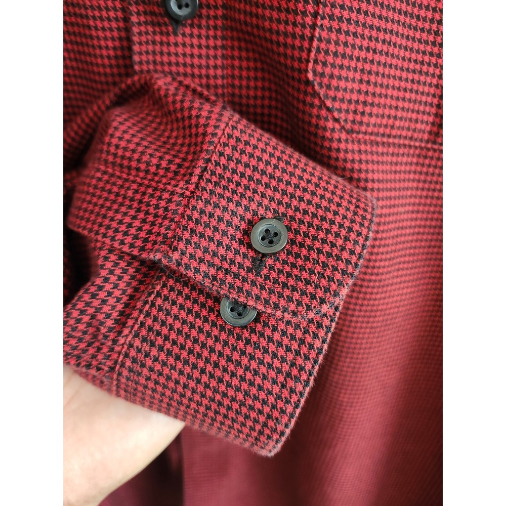 LL Bean Mens XL Flannel Shirt Red Black Houndstooth Traditional Fit Cotton - Picture 4 of 7